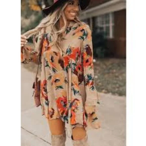Umgee babydoll Boho Floral Style Tunic Mini Dress size M - Picture 9 of 10